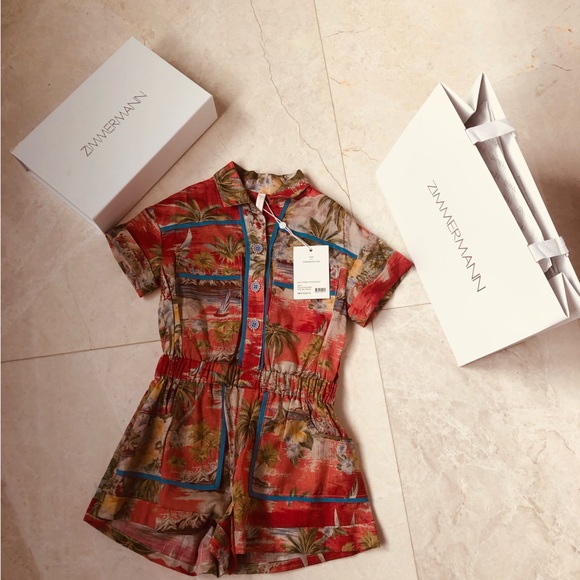 Zimmermann Other - NWOT Zimmermann Red Palm Style Alight Pocket Detail  Kids Playsuit. Size 2T